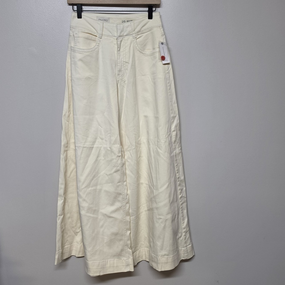 Anthropologie Pilcro Wide Leg Cropped Pants Women's 25 Buttercream NWT High Rise